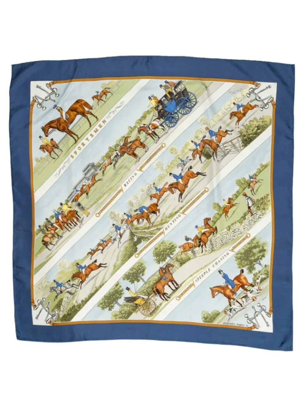 Hermes Scarf Blue Green Brown Silk